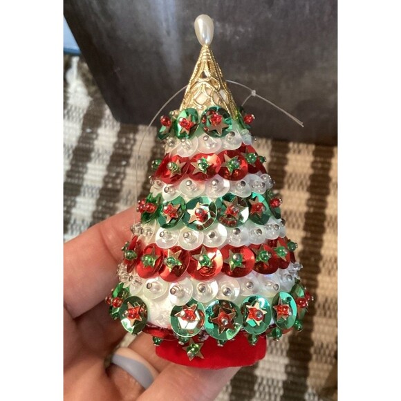 Vintage Sequin Beaded Push Pin Christmas Ornaments Handmade Balls Bells Tree - Picture 13 of 16